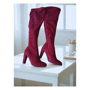 Chic Thigh High Burgundy Suede Heels